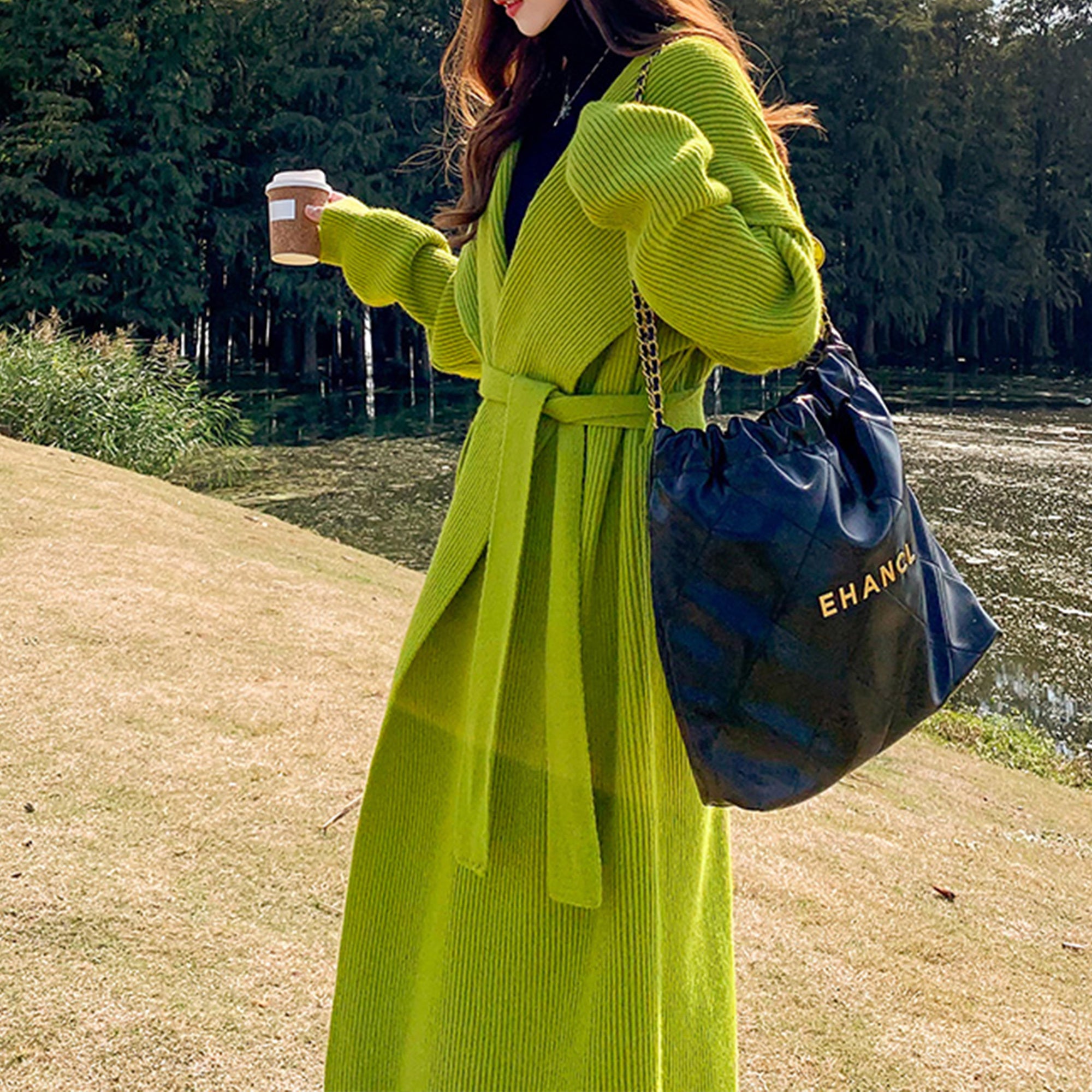 Green Alpaca Wool Sweater Coat