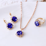 America Fashion Round Crystal Necklace Earrings Ring Set