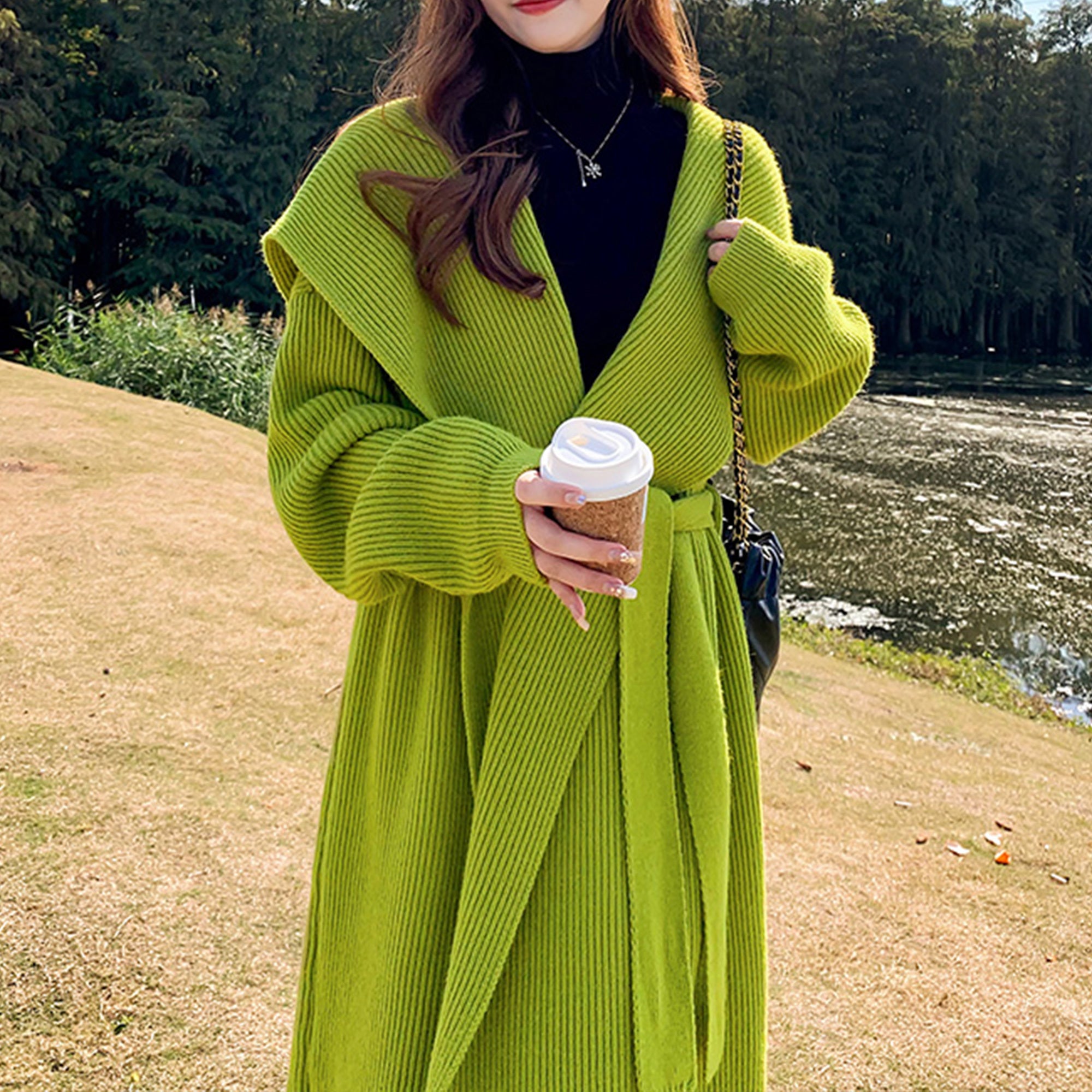 Green Alpaca Wool Sweater Coat